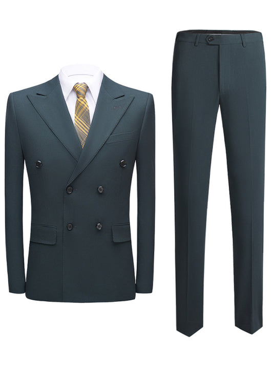 Men's Business Double-Breasted Woven Blazer Set