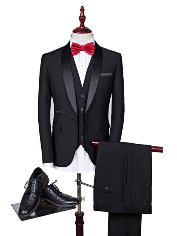 Men's Elegant Lapel Collar Knit Business Suit