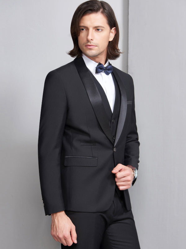 Men's Elegant Lapel Collar Knit Business Suit