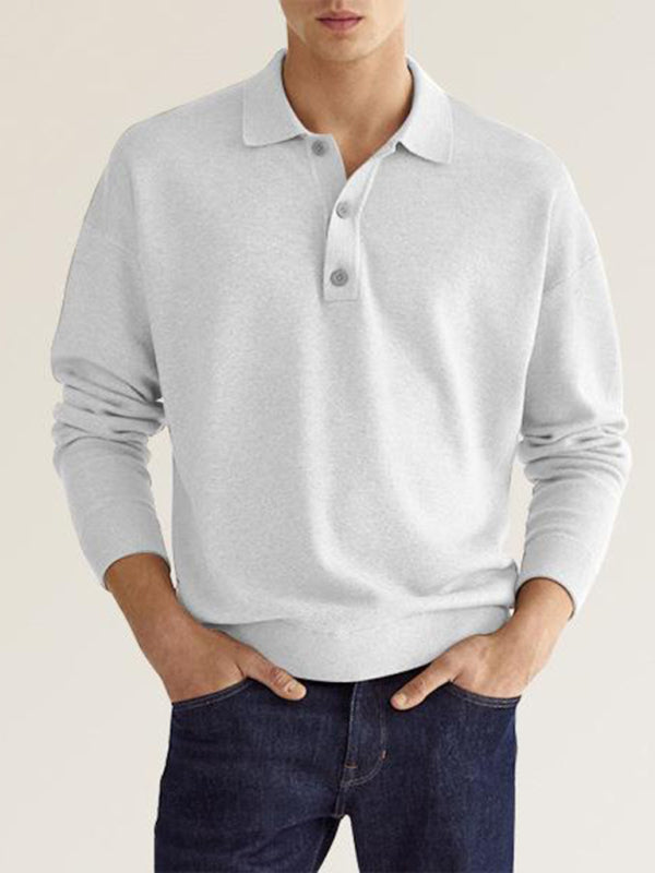 Long Sleeve V Neck Button Men's Casual Top Polo Shirt