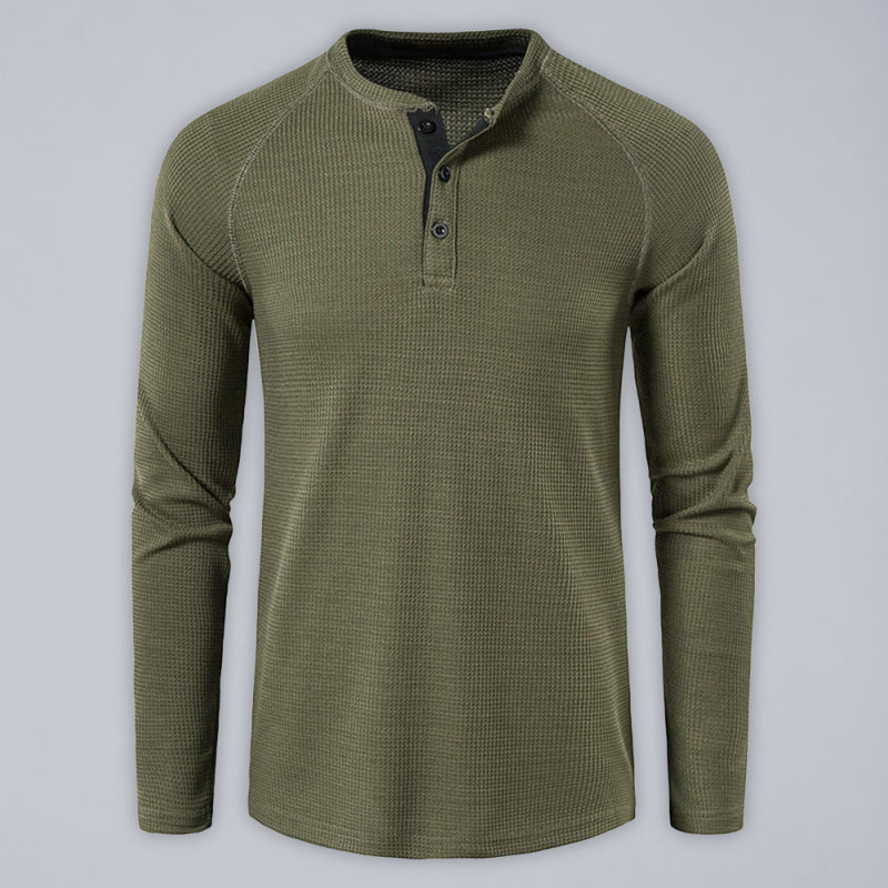 Men's solid-color basic button-down long-sleeve T-shirt