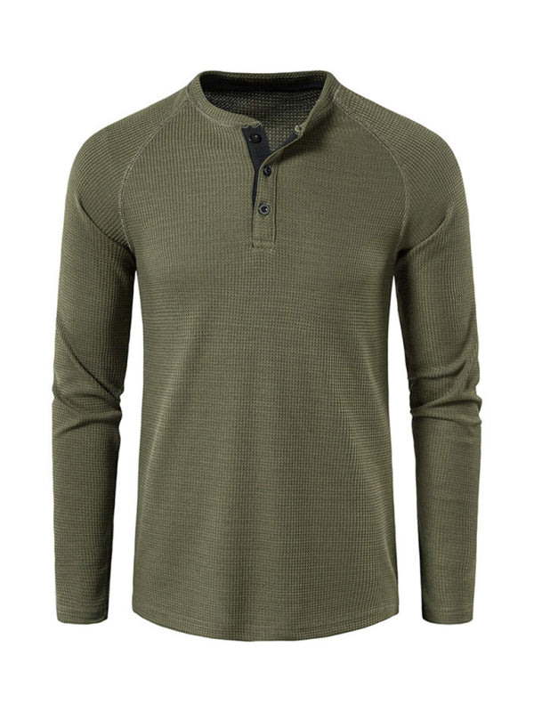 Men's solid-color basic button-down long-sleeve T-shirt