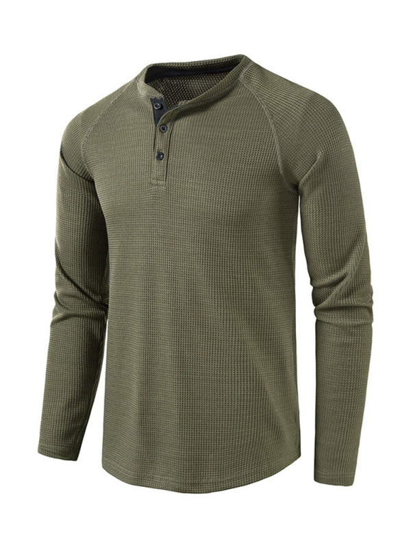 Men's solid-color basic button-down long-sleeve T-shirt