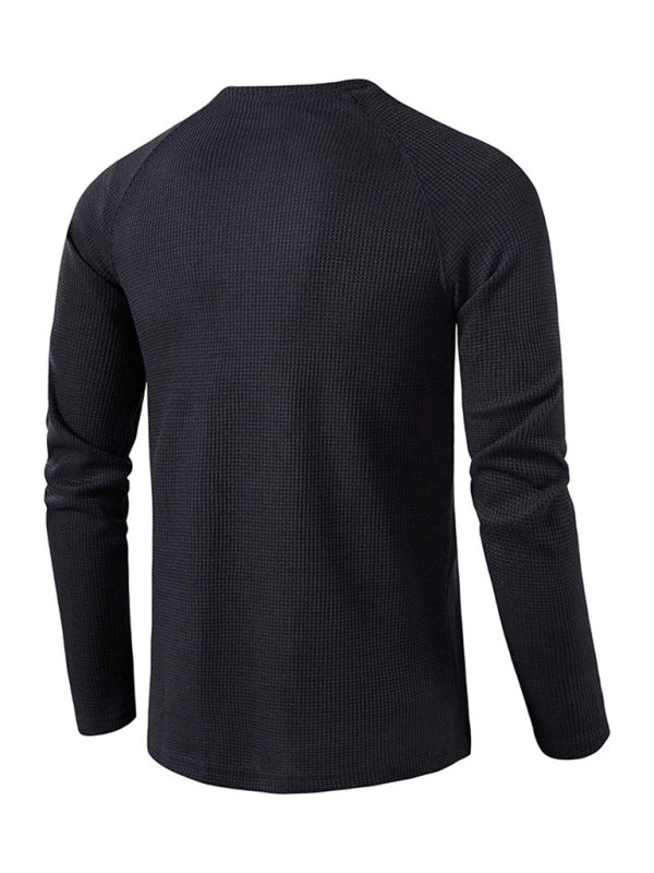 Men's solid-color basic button-down long-sleeve T-shirt