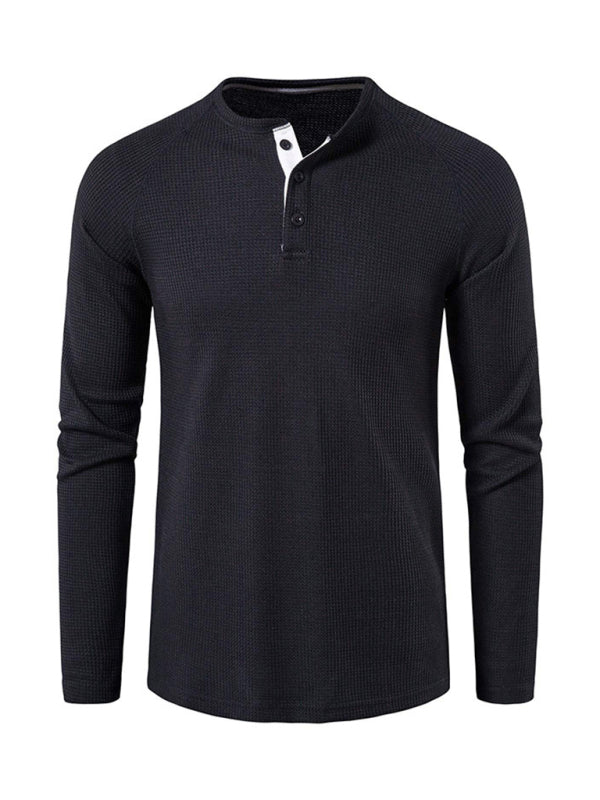 Men's solid-color basic button-down long-sleeve T-shirt