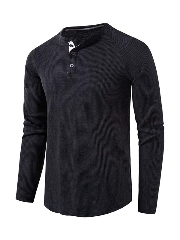 Men's solid-color basic button-down long-sleeve T-shirt