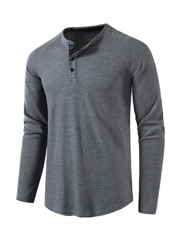 Men's solid-color basic button-down long-sleeve T-shirt