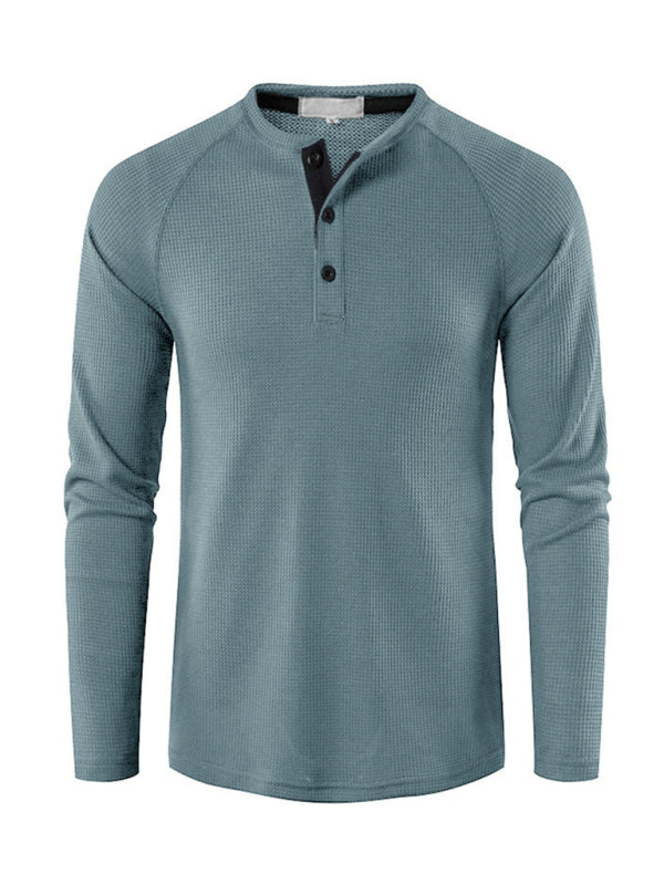 Men's solid-color basic button-down long-sleeve T-shirt