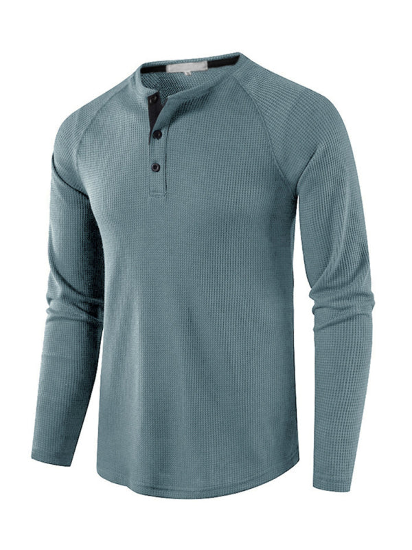 Men's solid-color basic button-down long-sleeve T-shirt