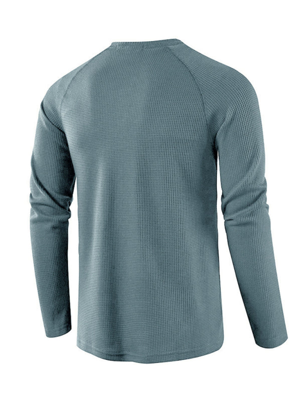 Men's solid-color basic button-down long-sleeve T-shirt