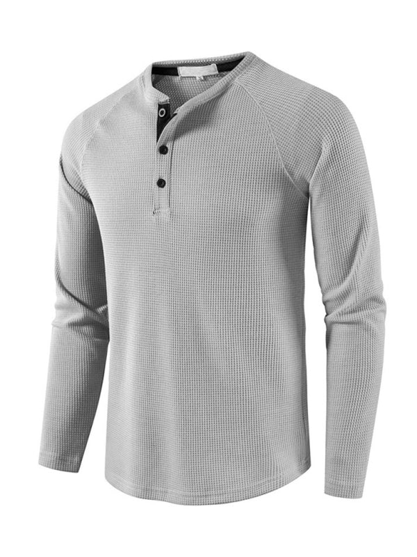 Men's solid-color basic button-down long-sleeve T-shirt