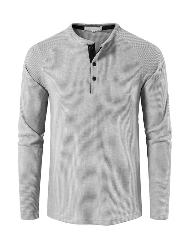 Men's solid-color basic button-down long-sleeve T-shirt