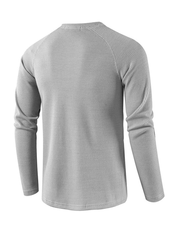 Men's solid-color basic button-down long-sleeve T-shirt