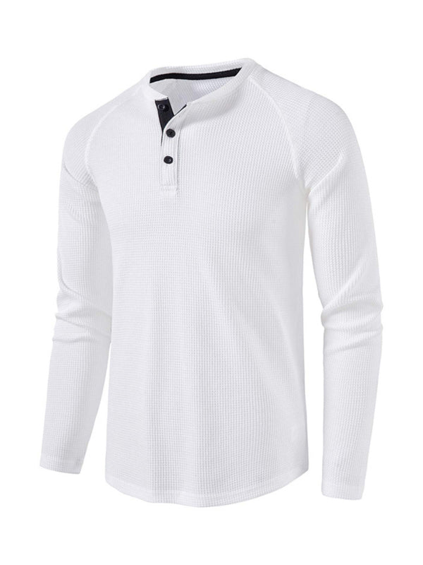 Men's solid-color basic button-down long-sleeve T-shirt