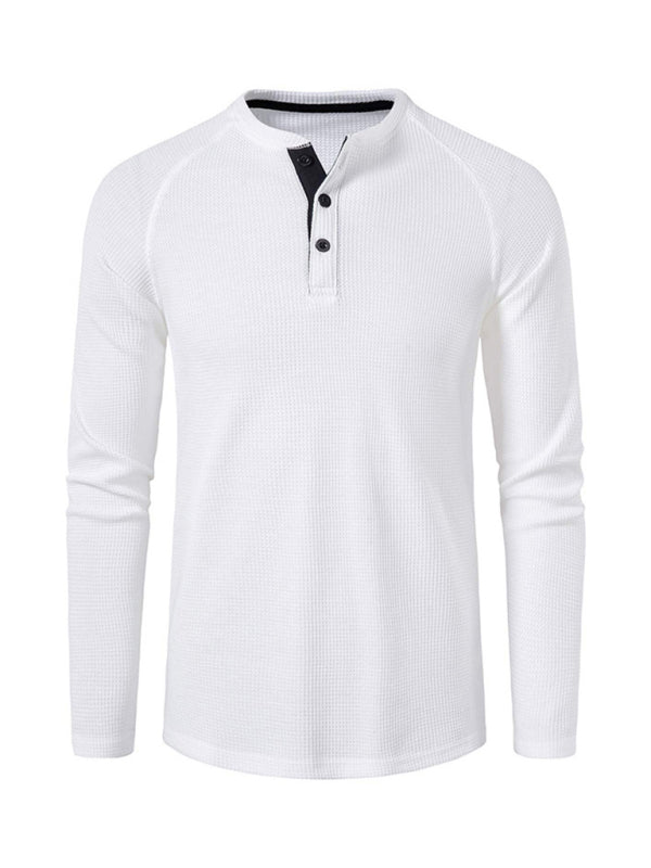 Men's solid-color basic button-down long-sleeve T-shirt