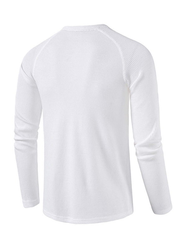 Men's solid-color basic button-down long-sleeve T-shirt