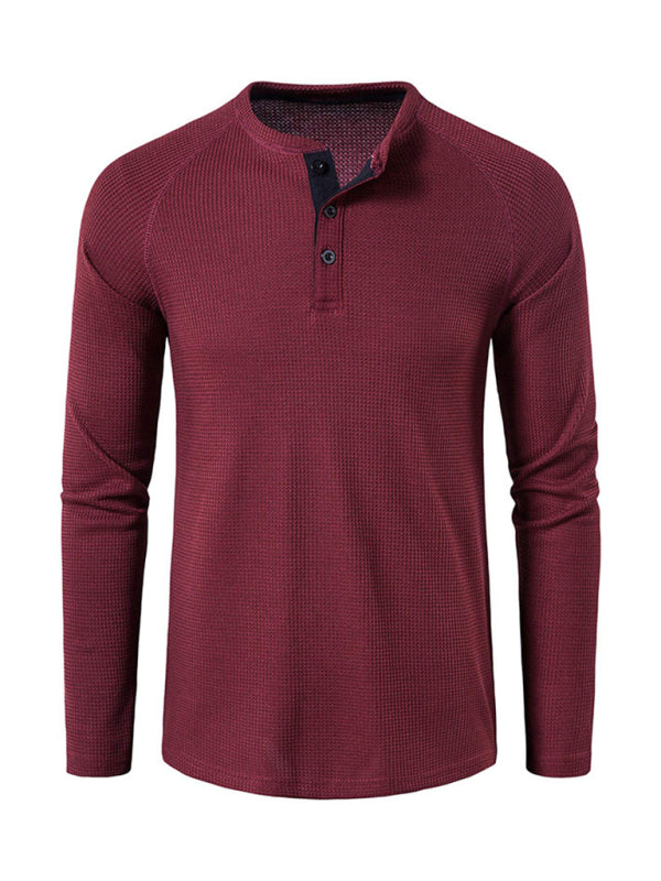 Men's solid-color basic button-down long-sleeve T-shirt