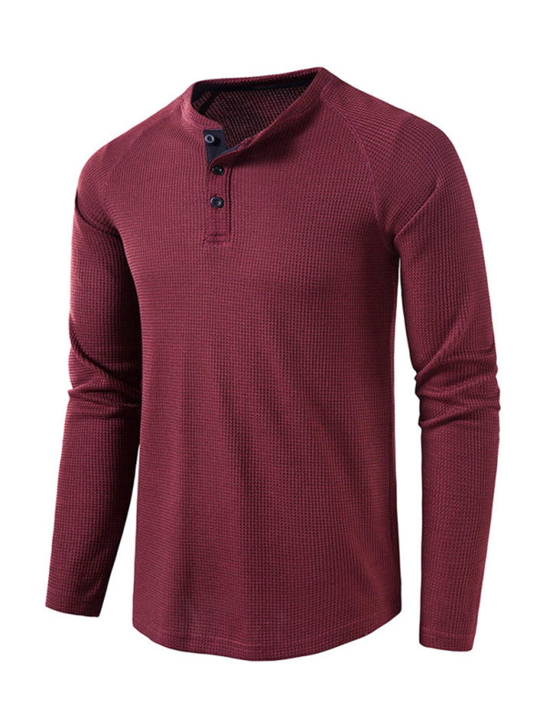 Men's solid-color basic button-down long-sleeve T-shirt