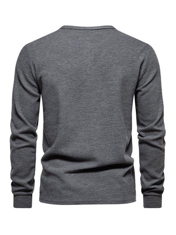 Men's Four Button Waffle Henley Neck Long Sleeve T-Shirt