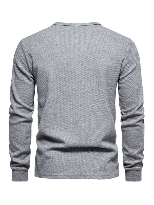 Men's Four Button Waffle Henley Neck Long Sleeve T-Shirt