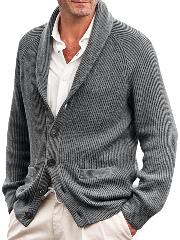 Men's new style lapel long sleeve knitted jacket fashion sweater