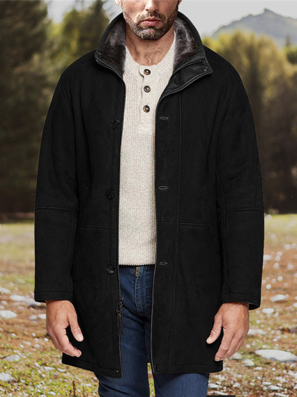 Men's mid-length loose zipper woolen coat