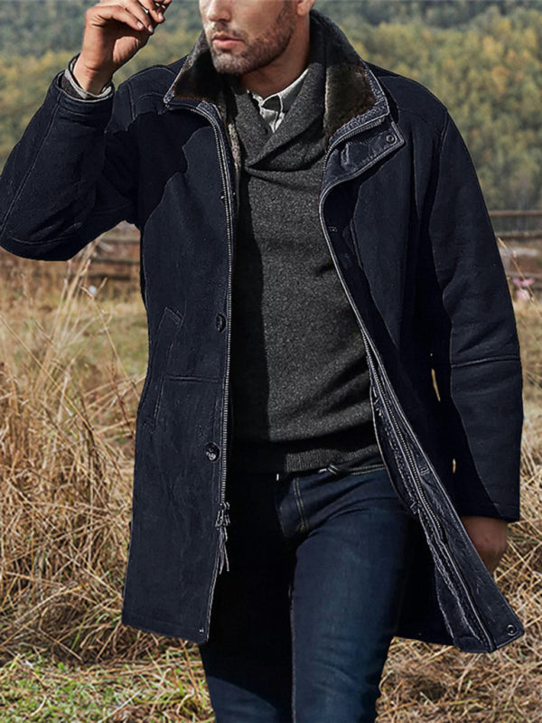 Men's mid-length loose zipper woolen coat