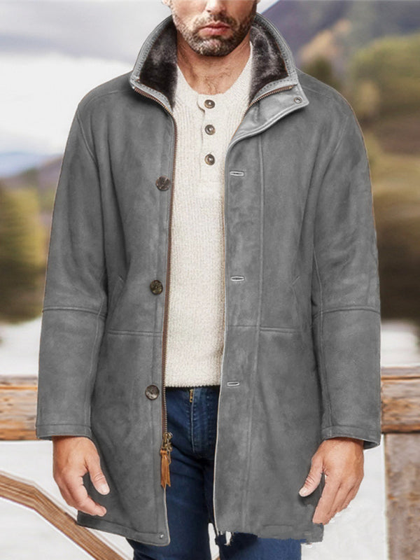 Men's mid-length loose zipper woolen coat