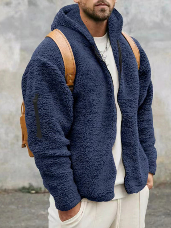 Men's warm jacket, loose hooded casual jacket