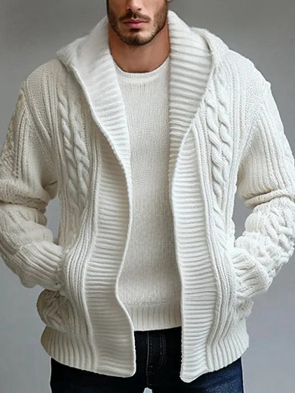 Men's twisted cardigan wool jacket Casual hooded sweater