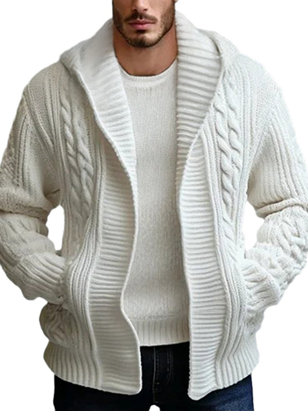 Men's twisted cardigan wool jacket Casual hooded sweater