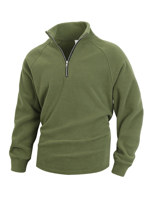 Men's casual stand collar long sleeve pullover coral fleece sweatshirt