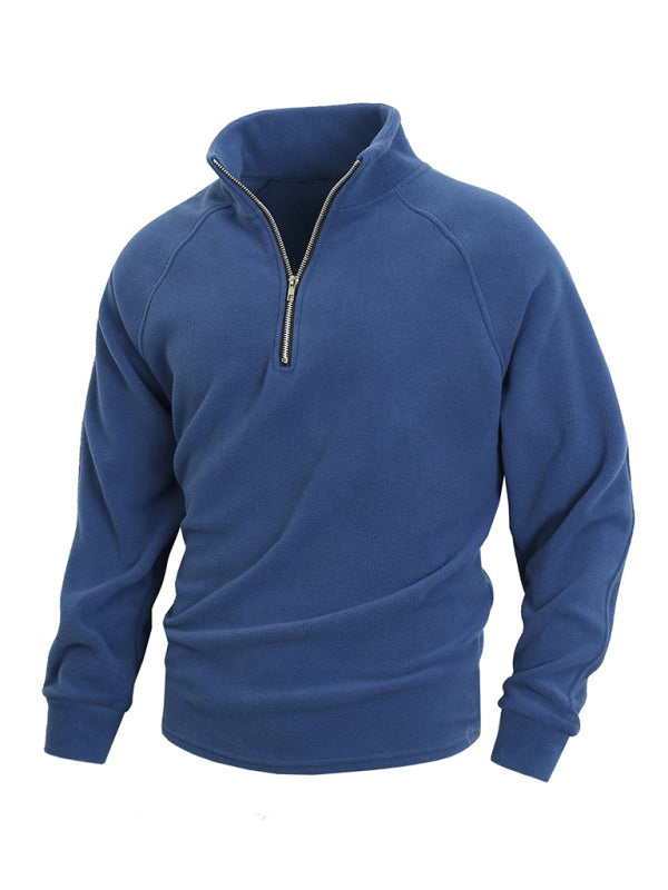 Men's casual stand collar long sleeve pullover coral fleece sweatshirt