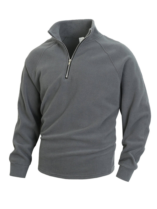 Men's casual stand collar long sleeve pullover coral fleece sweatshirt