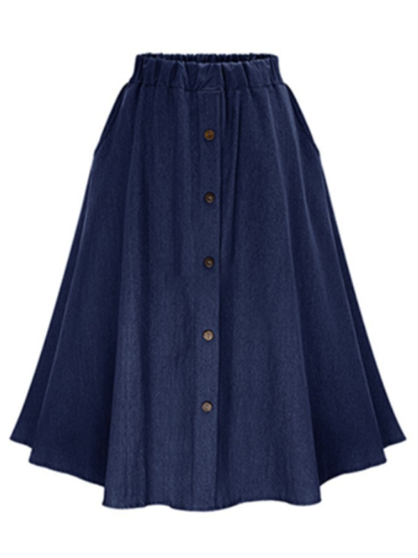 Women's Solid Denim Button-Front Skirt