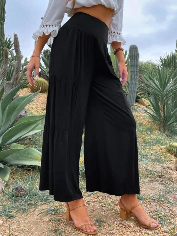 Casual wide-leg cotton and linen high-waist loose trousers for women