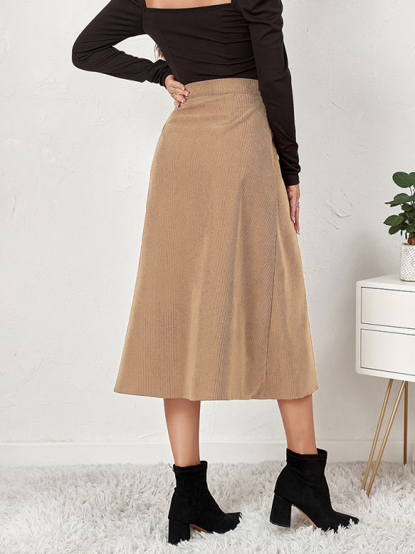 Corduroy Skirt Single Breasted High Waisted Skirt