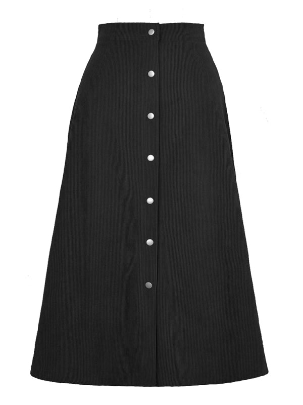 Corduroy Skirt Single Breasted High Waisted Skirt