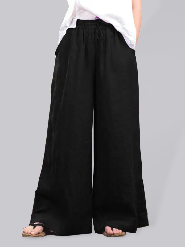 Women's solid color  linen loose wide-leg pants