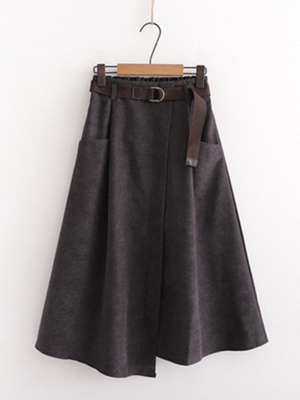 Women's pocket high waist slimming irregular mid length skirt