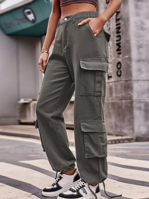 Loose Drawstring Pocket Athletic Denim Cargo Pants