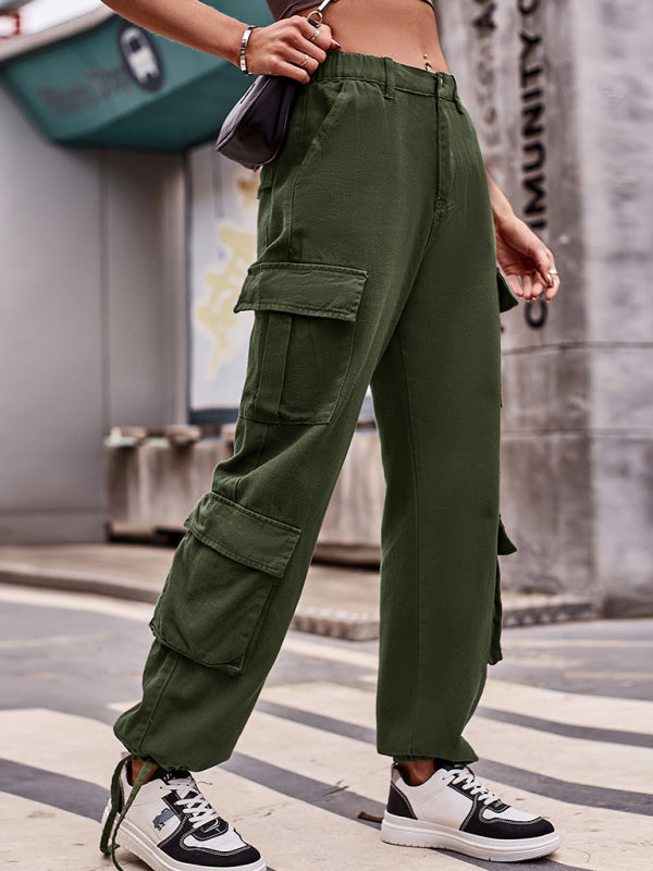 Loose Drawstring Pocket Athletic Denim Cargo Pants