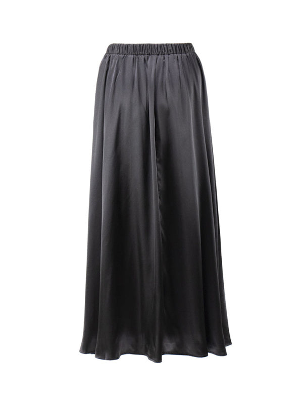 Elegant high-waisted satin satin long skirt