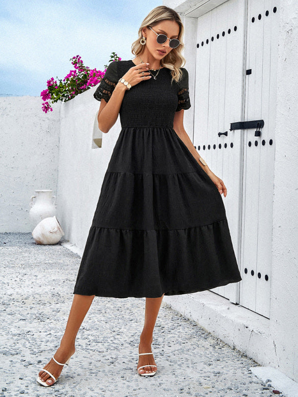 Women's Solid Color Temperament Hollow Dress