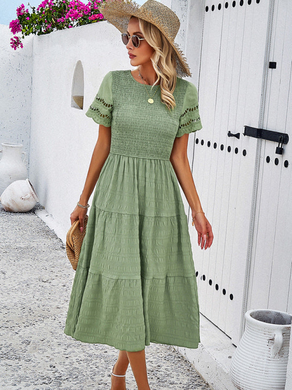 Women's Solid Color Temperament Hollow Dress