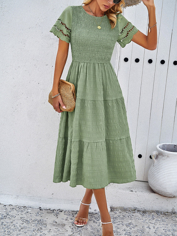 Women's Solid Color Temperament Hollow Dress